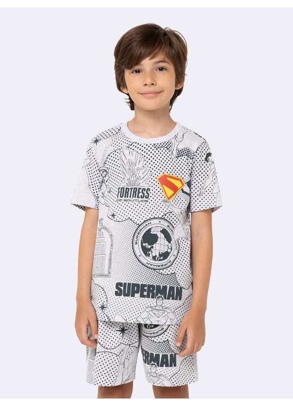 Veggi - Pijama Manga Curta Superman com Kit de Canetinhas Cinza