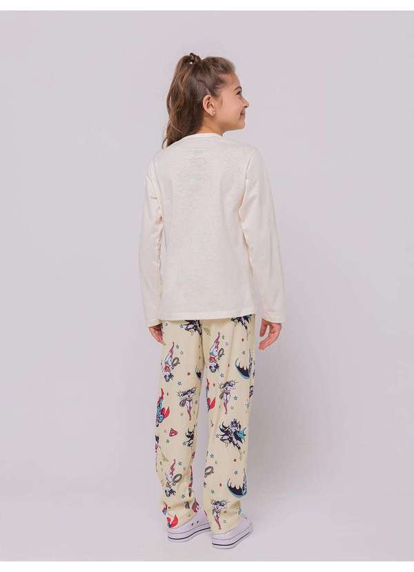 Veggi - Pijama Manga Longa Feminino Infantil Mulher-Maravilha Bege 3