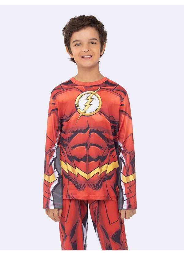 Veggi - Pijama Manga Longa Infantil Flash com Estampa 3d Vermelho