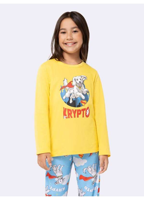 Veggi - Pijama Manga Longa Infantil Krypto Amarelo