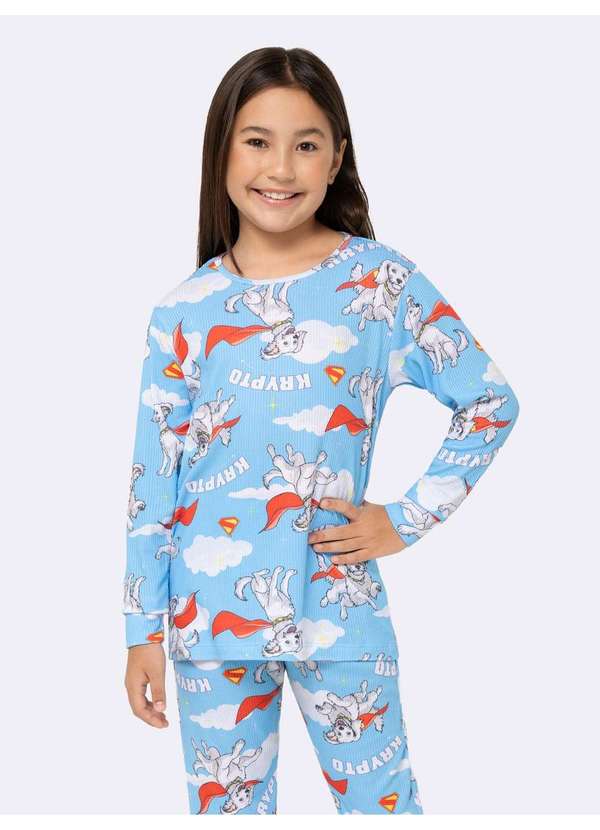 Veggi - Pijama Manga Longa Infantil Krypto Azul