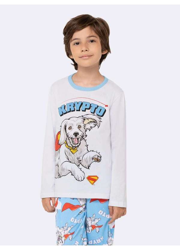 Veggi - Pijama Manga Longa Infantil Masculino Krypto Branco
