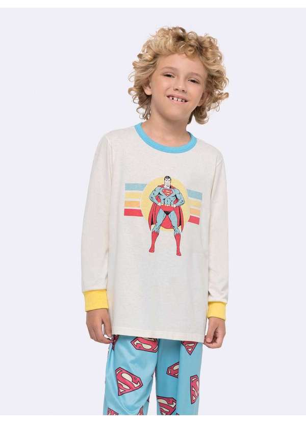 Veggi - Pijama Manga Longa Infantil Superman Bege