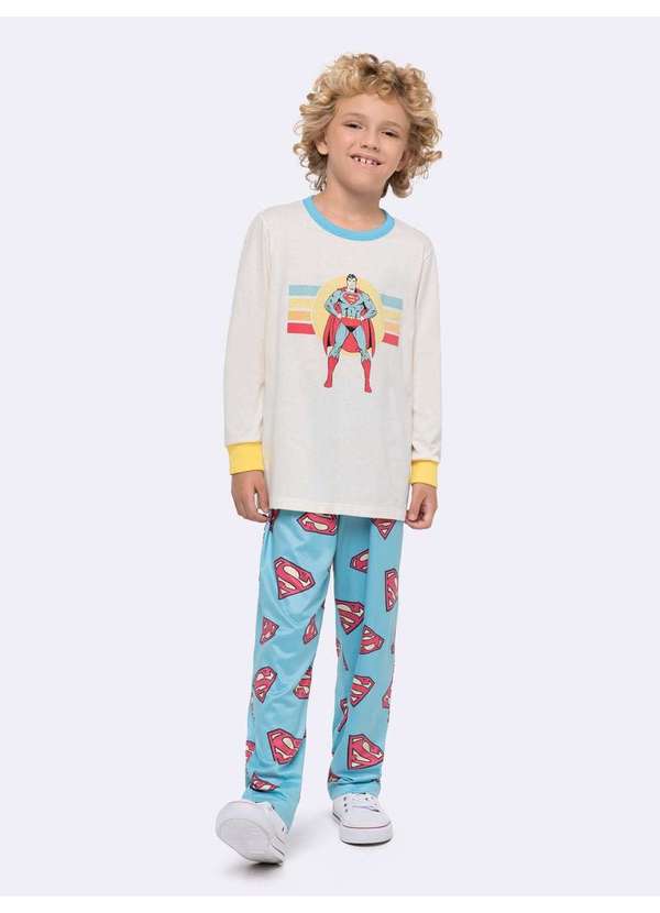 Veggi - Pijama Manga Longa Infantil Superman Bege 2