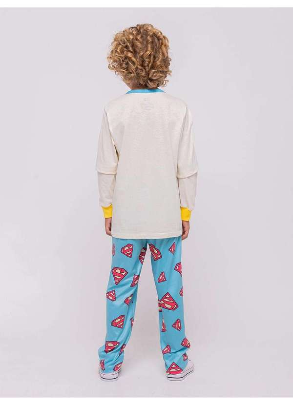 Veggi - Pijama Manga Longa Infantil Superman Bege 3
