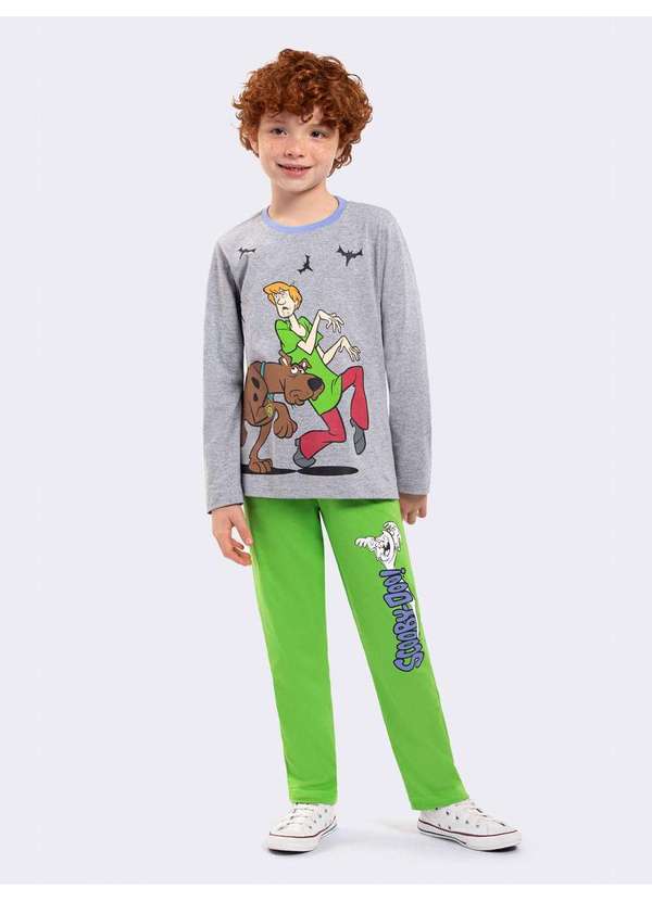 Veggi - Pijama Manga Longa Masculino Infantil Scooby-Doo Mystery Cinza 2
