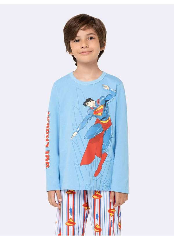Veggi - Pijama Manga Longa Masculino Infantil Superman Azul Azul