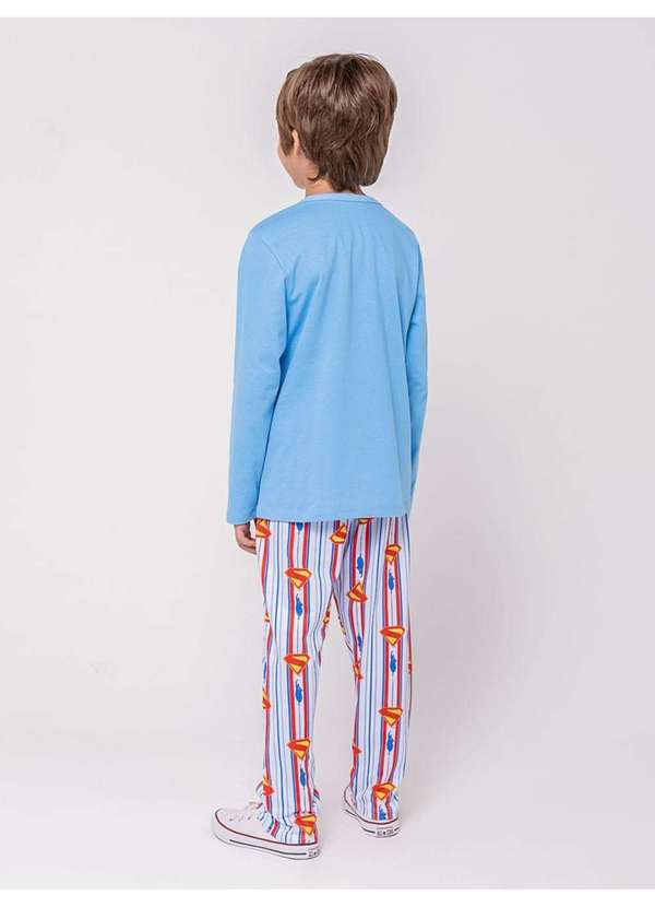 Veggi - Pijama Manga Longa Masculino Infantil Superman Azul Azul 3