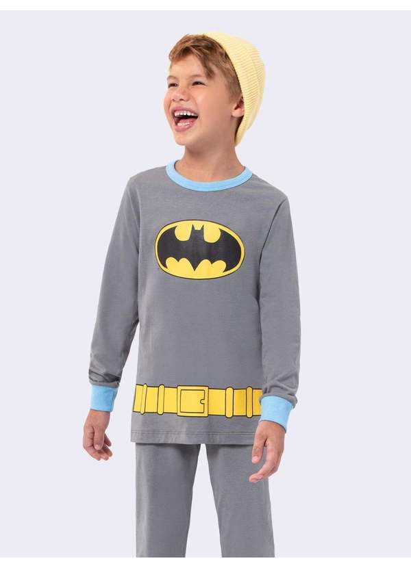 Veggi - Pijama Manga Longa Slimfit Batman Cinza