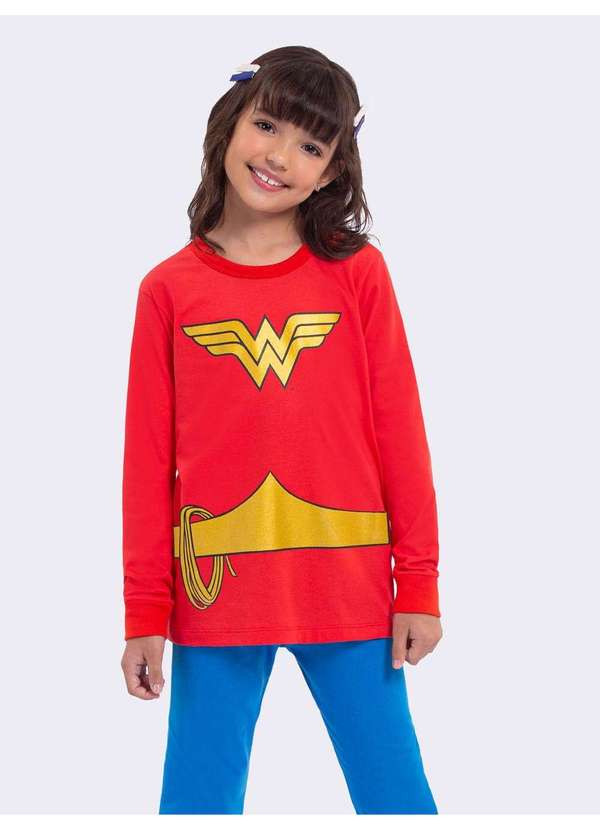 Veggi - Pijama Manga Longa Slimfit Mulher Maravilha Vermelho