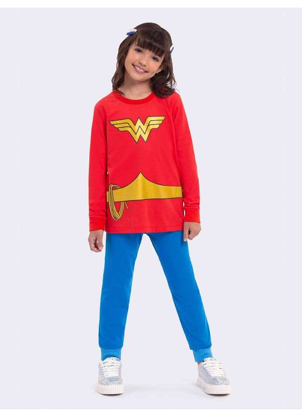 Veggi - Pijama Manga Longa Slimfit Mulher Maravilha Vermelho 2