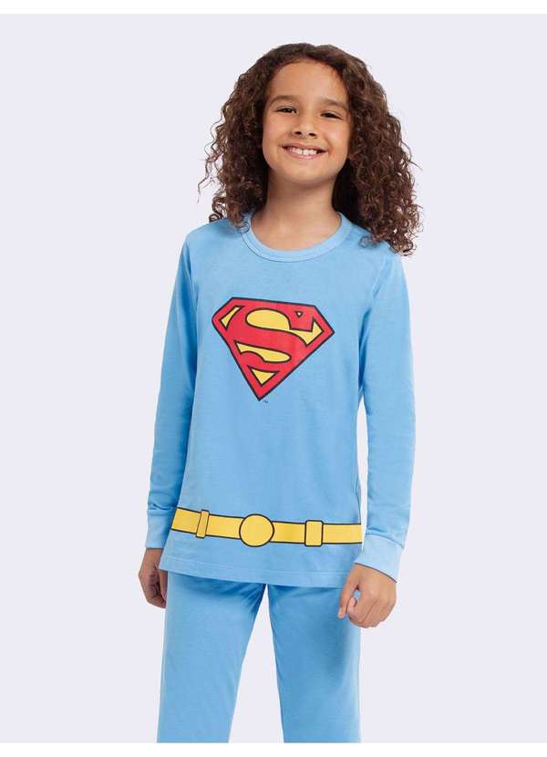 Veggi - Pijama Manga Longa Slimfit Superman Azul
