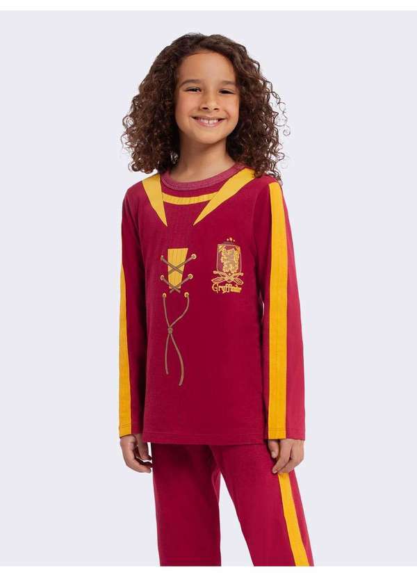 Veggi - Pijama Manga Longa Unissex Quadribol Grifinória Vermelho