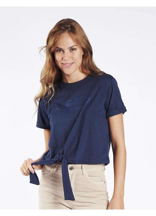 Aeropostale - Camiseta Cropped Manga Curta Feminino Silkada Aeropostale - Azul Marinho