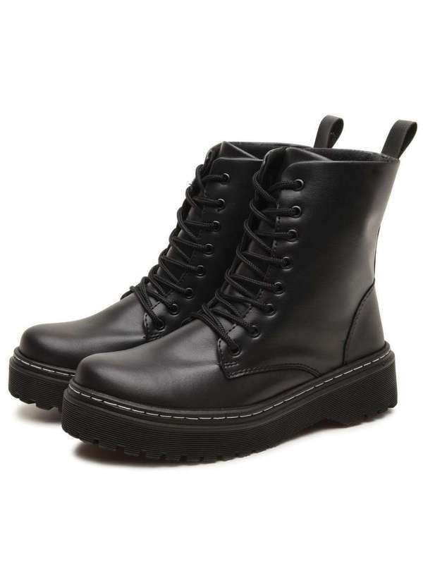 Manutt - Bota Coturno Manutt Tratorada Flatform Cano Médio Preto Preto