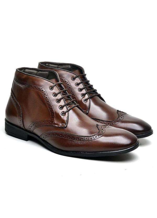 Manutt - Bota Manutt em Couro Amarração Brogue Conforto Marrom