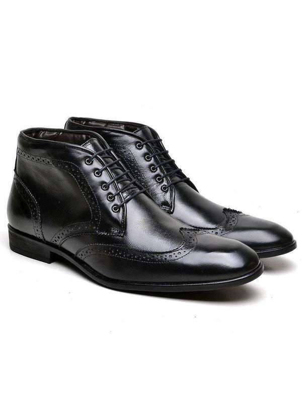 Manutt - Bota Manutt em Couro Amarração Brogue Conforto Preto