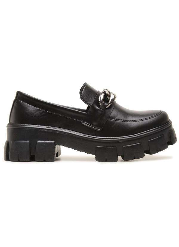 Manutt - Sapato Mocassim Manutt Tratorado Corrente Dourada Preto Preto