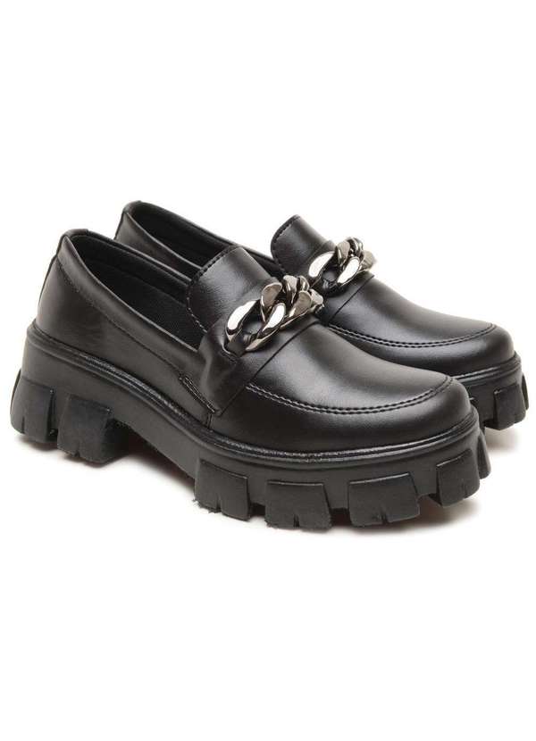 Manutt - Sapato Mocassim Manutt Tratorado Corrente Dourada Preto Preto