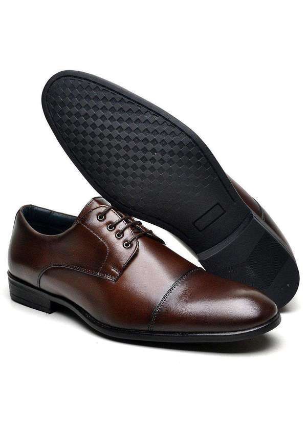 Manutt - Sapato Social Derby Manutt em Couro Elegante Clássico Marrom