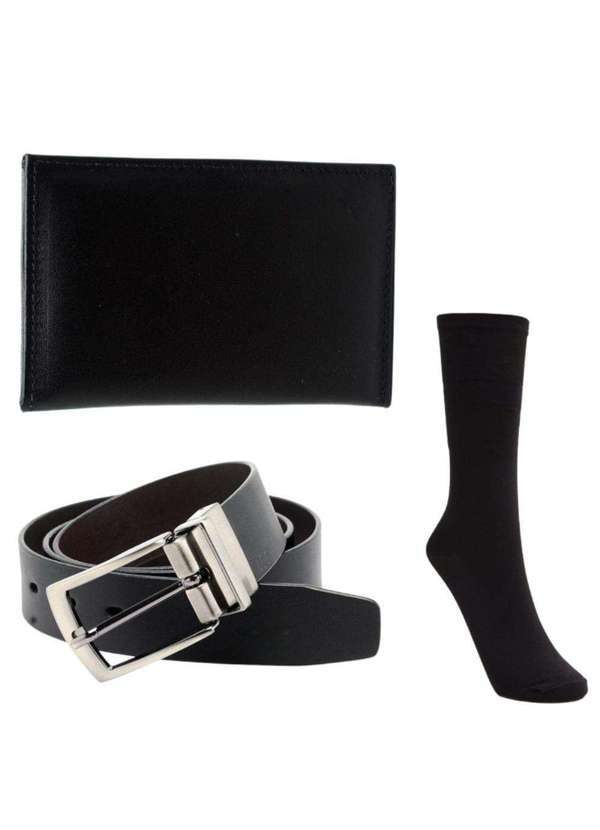 Berganno - Kit de Acessórios Masculinos - Carteira, Cinto e Meias Preto