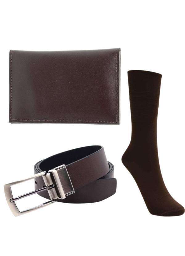 Berganno - Kit de Acessórios Masculinos - Carteira, Cinto e Meias Pinhão