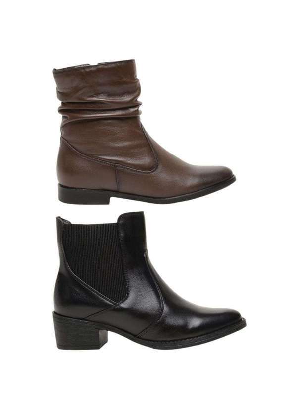 Berganno - Kit Ideal Feminino para Uso Diário-Botas Elegantes em Couro Pinhão+Preto