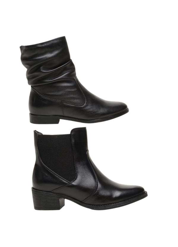 Berganno - Kit Ideal Feminino para Uso Diário-Botas Elegantes em Couro Preto+Preto