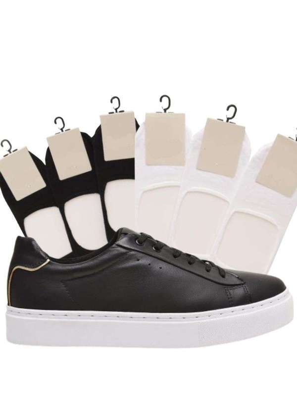 Berganno - Kit Tênis Casual Feminino e 6 pares de Meias Super Invisíveis Preto
