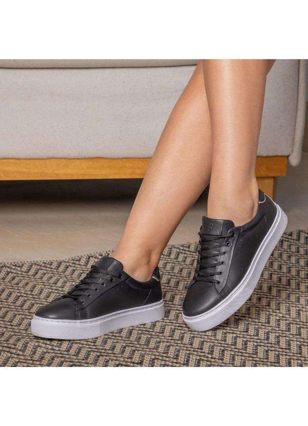 Berganno - Tênis Casual Feminino em Couro Preto Maitê Preto 3
