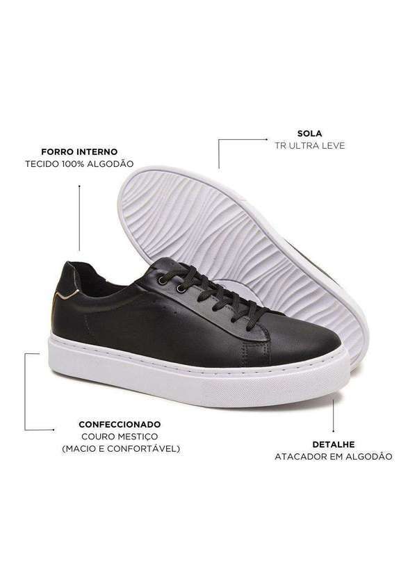 Berganno - Tênis Casual Feminino em Couro Preto Maitê Preto 4