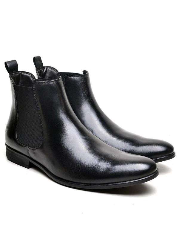 Berganno - Bota Masculina de Couro Chelsea Preto Preto 2