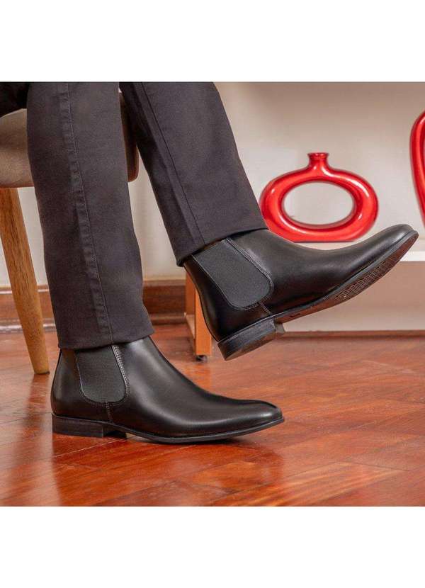 Berganno - Bota Masculina de Couro Chelsea Preto Preto 3