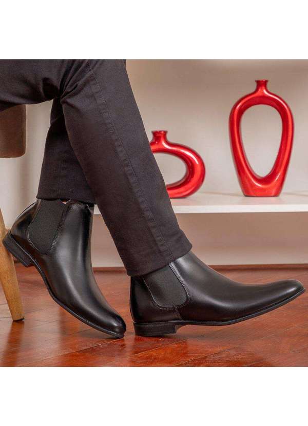 Berganno - Bota Masculina de Couro Chelsea Preto Preto 6
