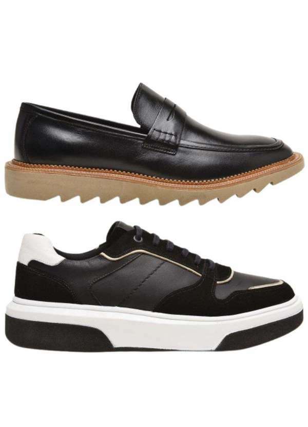 Berganno - Kit Ideal Masculino para Uso Diário Mocassim e Tênis Casual Preto+Preto