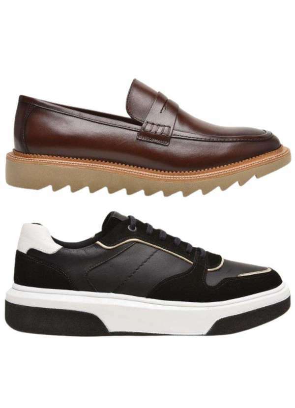 Berganno - Kit Ideal Masculino para Uso Diário Mocassim e Tênis Casual Pinhão+Preto