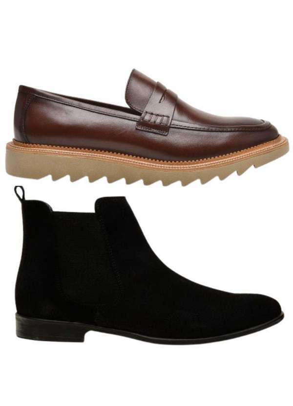 Berganno - Kit Masculino: Mocassim Tratorado & Bota Chelsea de Camurça Pinhão+Preto