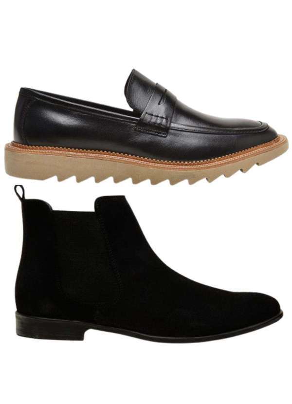 Berganno - Kit Masculino: Mocassim Tratorado & Bota Chelsea de Camurça Preto+Preto