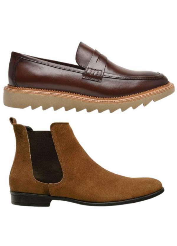 Berganno - Kit Masculino: Mocassim Tratorado & Bota Chelsea de Camurça Pinhão+Pinhão