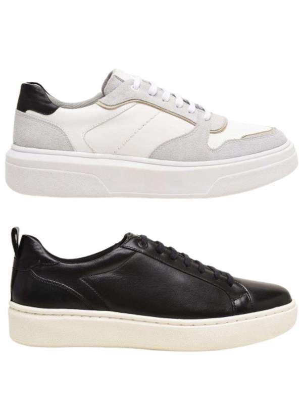 Berganno - Kit Tênis Masculino Social e Casual Esporte e Lazer Trabalho Branco+Preto