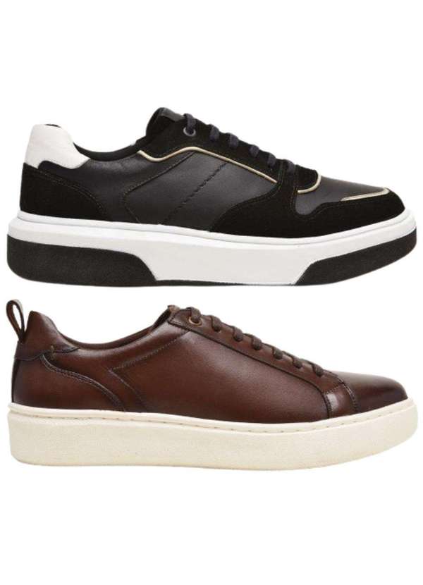 Berganno - Kit Tênis Masculino Social e Casual Esporte e Lazer Trabalho Preto+Pinhão 1