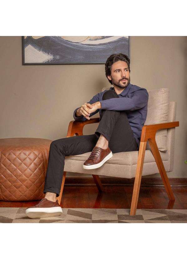 Berganno - Kit Tênis Masculino Social e Casual Esporte e Lazer Trabalho Branco+Pinhão 7