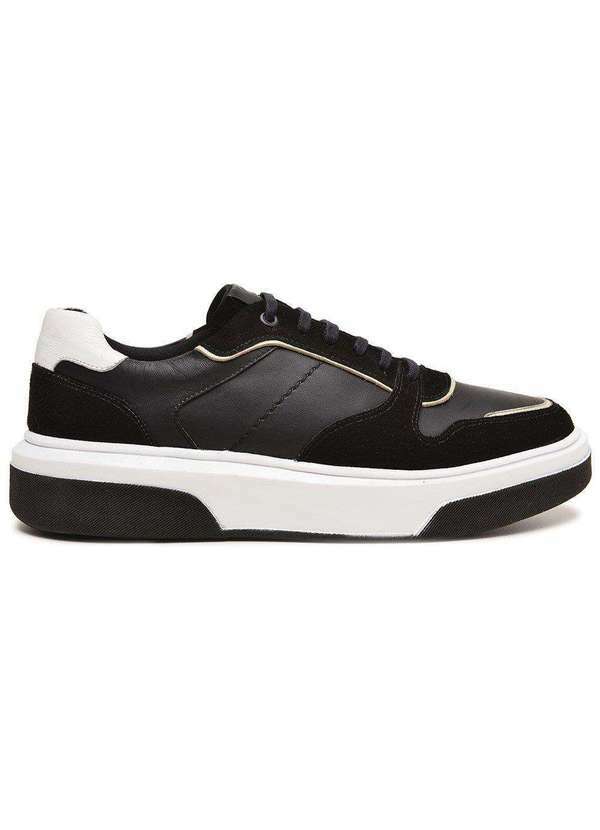 Berganno - Tênis Casual Masculino em Couro Preto Polo Preto