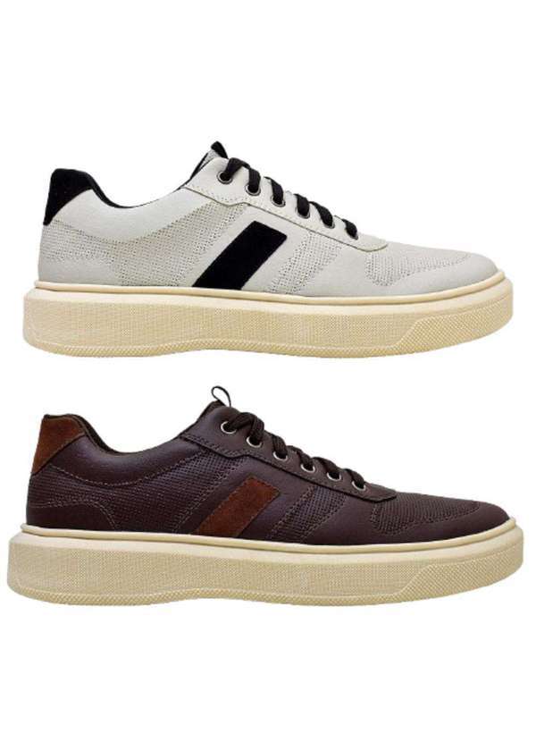 Bkarellus - Kit 2 Sapatênis Masculino Casual Bkarellus Uso Diário Branco+Pinhão