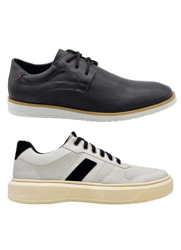 Bkarellus - Kit Sapato Oxford Masculino e Sapatênis Casual Elegante Preto+Branco