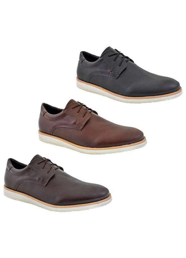 Bkarellus - Kit 3 Sapatos Masculino Casual Trabalho Eventos Dia a Dia Preto+Café+Marrom