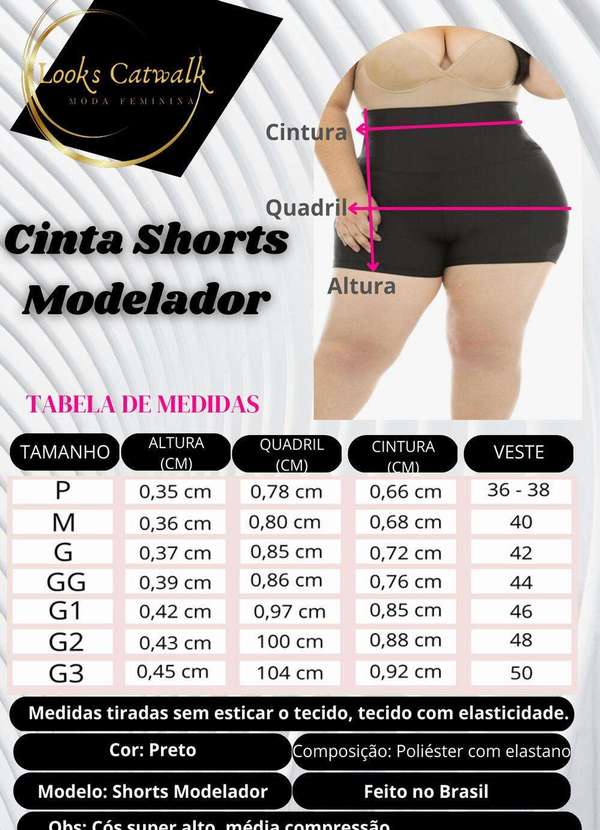Looks Catwalk - Cinta Shorts Modelador Preto Modela Cintura e Levanta o Bumbum - Mescla 7