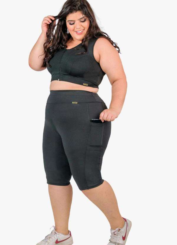 Looks Catwalk - Bermuda Fitness Cliclista Bolso Moda Feminina Shorts Academia - Preto
