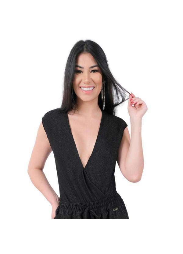 Looks Catwalk - Body Transpassado Brilho Luxo Blusa Feminina P Ao Plus Size - Preto Black