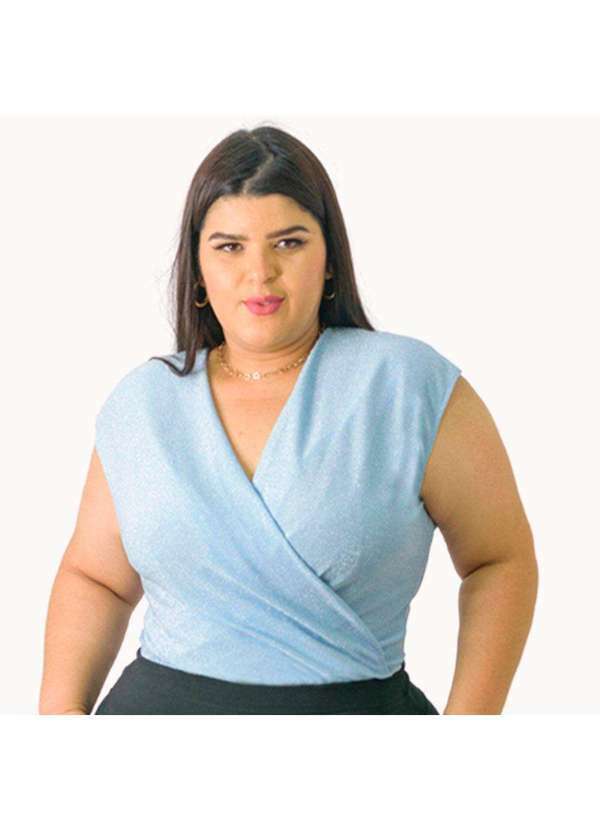 Looks Catwalk - Body Transpassado Brilho Luxo Blusa Feminina P Ao Plus Size - Azul